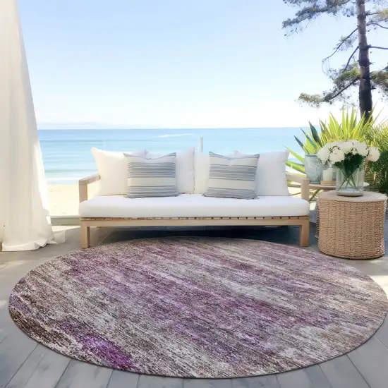 8' Blush Brown And Beige Round Abstract Washable Indoor Outdoor Area Rug Photo 6