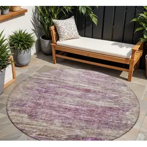 Photo of 8' Blush Brown And Beige Round Abstract Washable Indoor Outdoor Area Rug