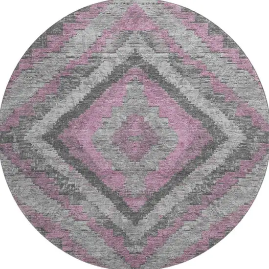 8' Blush Charcoal And Gray Diamond Washable Round Rug With UV Protection Photo 3
