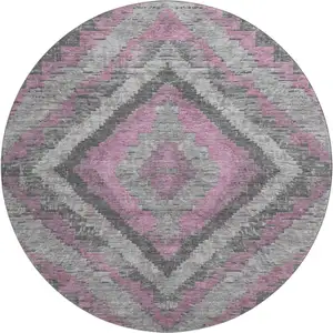 Photo of 8' Blush Charcoal And Gray Diamond Washable Round Rug With UV Protection