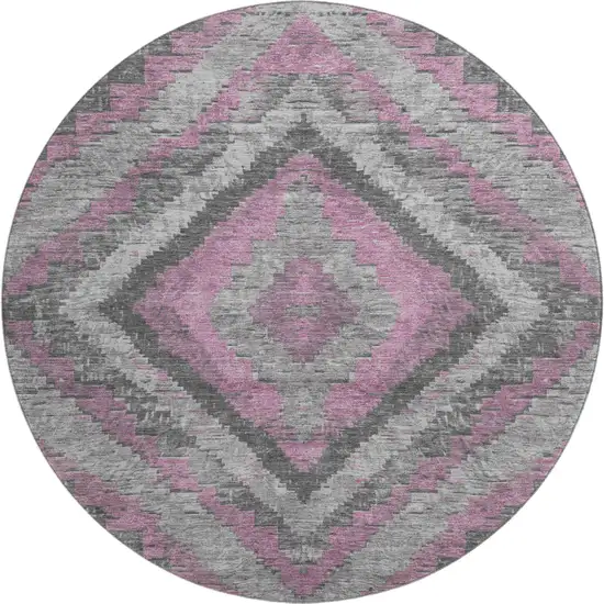8' Blush Charcoal And Gray Diamond Washable Round Rug With UV Protection Photo 1