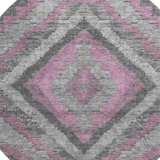 8' Blush Charcoal And Gray Diamond Washable Round Rug With UV Protection Photo 2
