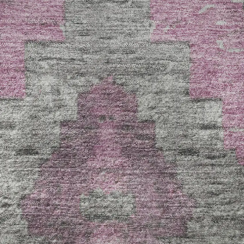 8' Blush Charcoal And Gray Diamond Washable Round Rug With UV Protection Photo 8