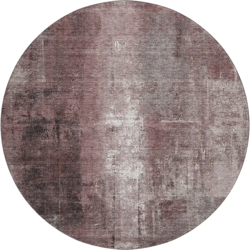 8' Blush Charcoal And Ivory Abstract Washable Round Rug With UV Protection Photo 1