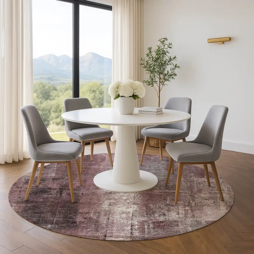 8' Blush Charcoal And Ivory Abstract Washable Round Rug With UV Protection Photo 3