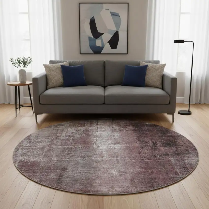 8' Blush Charcoal And Ivory Abstract Washable Round Rug With UV Protection Photo 2