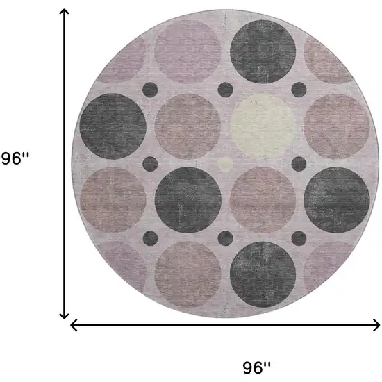 8' Blush Charcoal And Ivory Geometric Washable Round Rug With UV Protection Photo 9