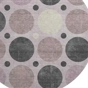 Photo of 8' Blush Charcoal And Ivory Geometric Washable Round Rug With UV Protection