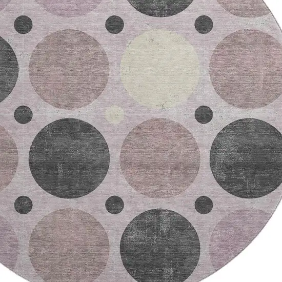 8' Blush Charcoal And Ivory Geometric Washable Round Rug With UV Protection Photo 3