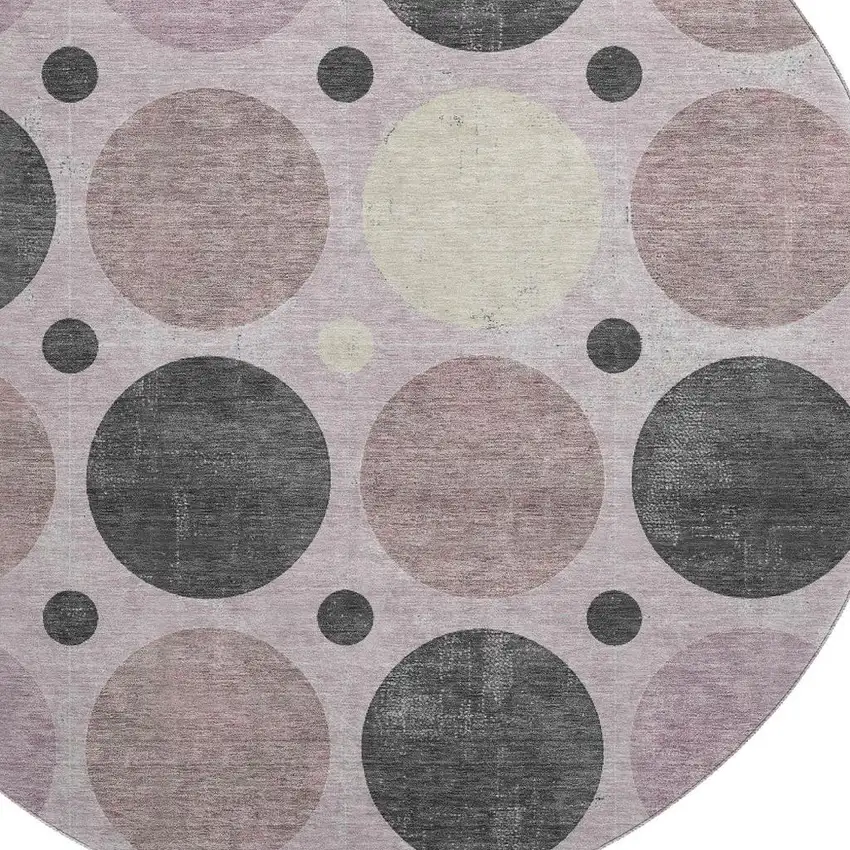 8' Blush Charcoal And Ivory Geometric Washable Round Rug With UV Protection Photo 3