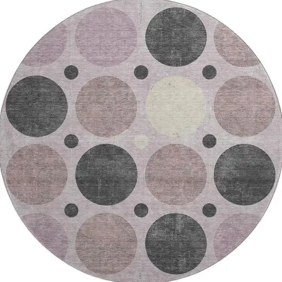 8' Blush Charcoal And Ivory Geometric Washable Round Rug With UV Protection Photo 4