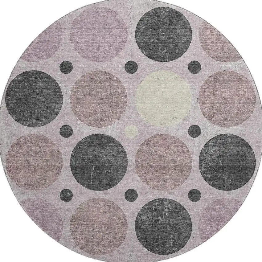 8' Blush Charcoal And Ivory Geometric Washable Round Rug With UV Protection Photo 4