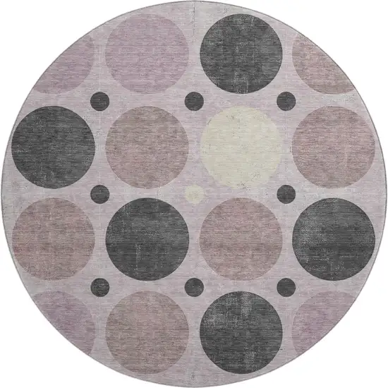 8' Blush Charcoal And Ivory Geometric Washable Round Rug With UV Protection Photo 1