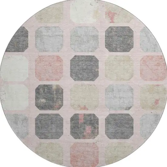 8' Blush Charcoal And Ivory Geometric Washable Round Rug With UV Protection Photo 4