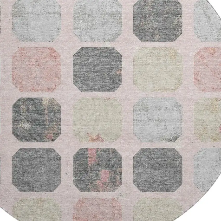 8' Blush Charcoal And Ivory Geometric Washable Round Rug With UV Protection Photo 3