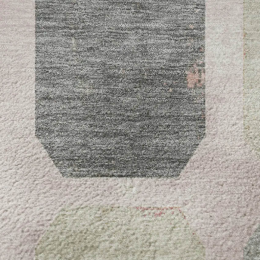 8' Blush Charcoal And Ivory Geometric Washable Round Rug With UV Protection Photo 9