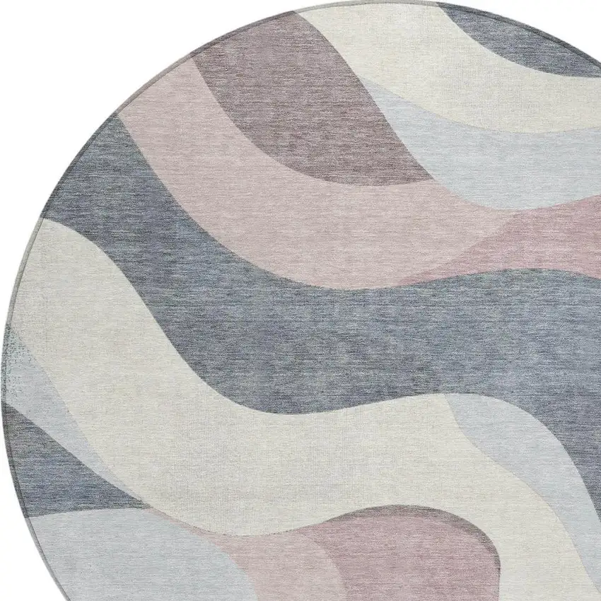 8' Blush Charcoal And Ivory Round Abstract Washable Indoor Outdoor Area Rug Photo 5