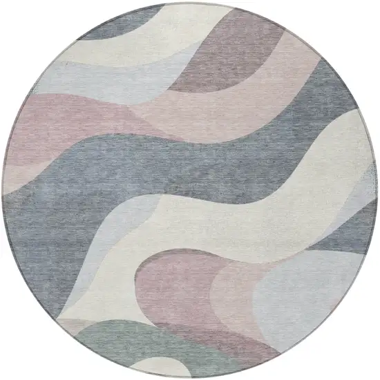 8' Blush Charcoal And Ivory Round Abstract Washable Indoor Outdoor Area Rug Photo 4