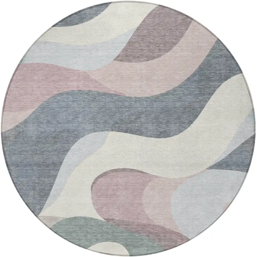 8' Blush Charcoal And Ivory Round Abstract Washable Indoor Outdoor Area Rug Photo 4