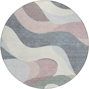 Photo of 8' Blush Charcoal And Ivory Round Abstract Washable Indoor Outdoor Area Rug