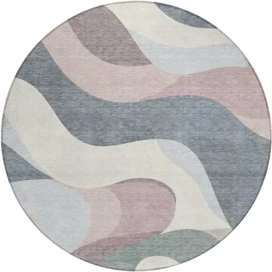 8' Blush Charcoal And Ivory Round Abstract Washable Indoor Outdoor Area Rug Photo 1