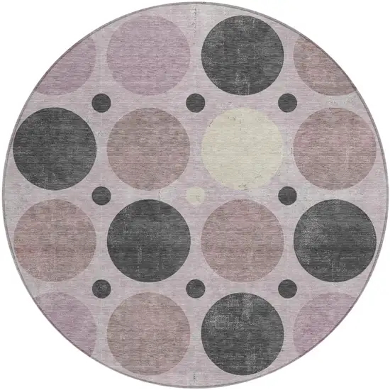 8' Blush Charcoal And Ivory Round Geometric Washable Indoor Outdoor Area Rug Photo 1