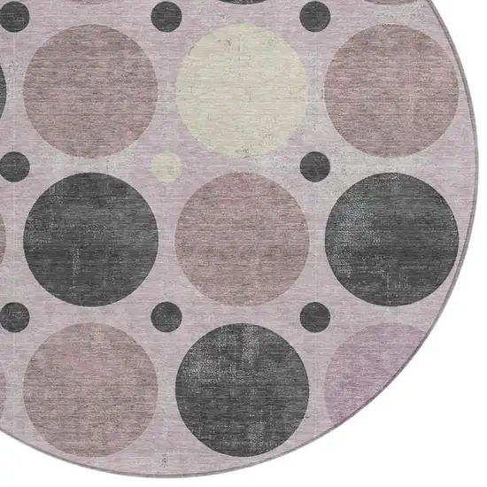 8' Blush Charcoal And Ivory Round Geometric Washable Indoor Outdoor Area Rug Photo 4