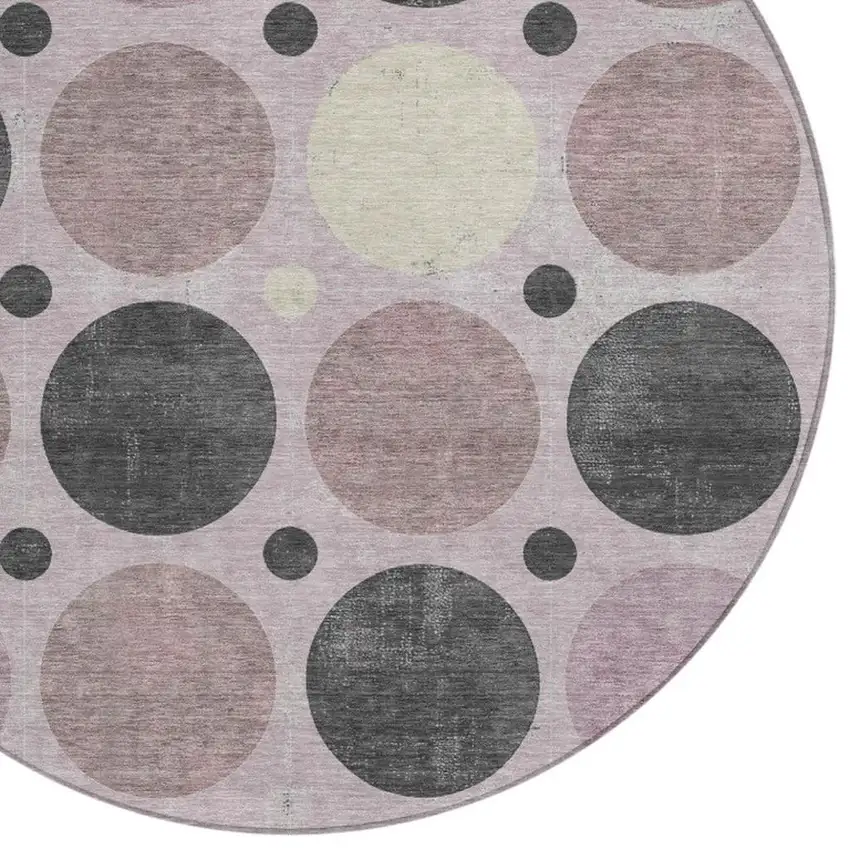 8' Blush Charcoal And Ivory Round Geometric Washable Indoor Outdoor Area Rug Photo 4