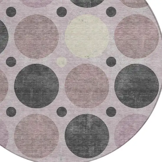 8' Blush Charcoal And Ivory Round Geometric Washable Indoor Outdoor Area Rug Photo 9