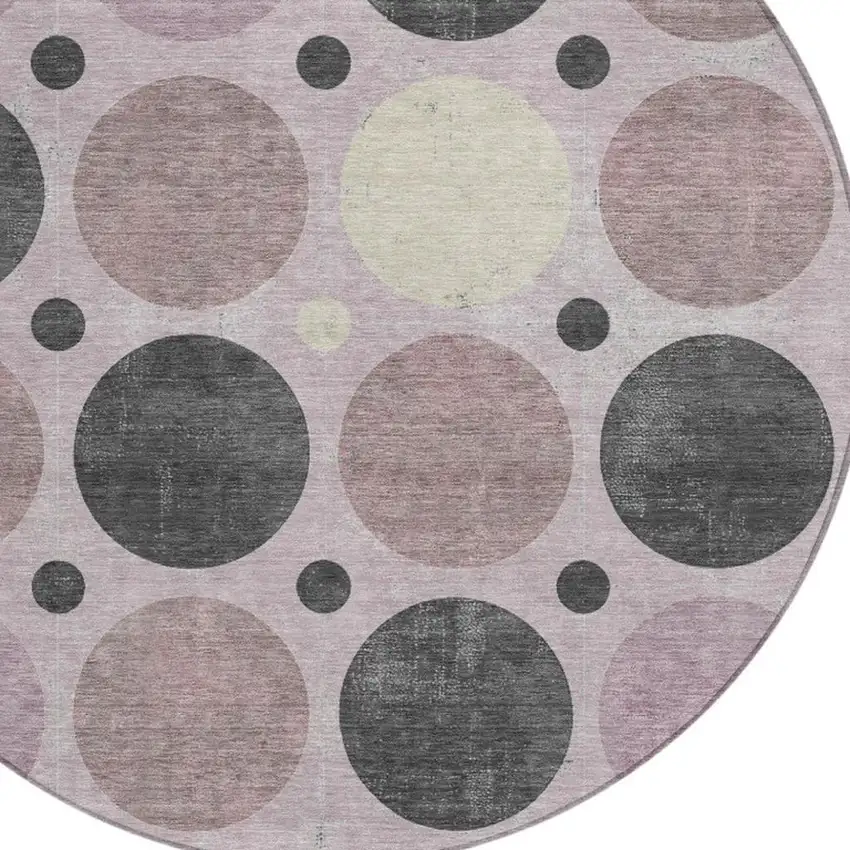 8' Blush Charcoal And Ivory Round Geometric Washable Indoor Outdoor Area Rug Photo 9