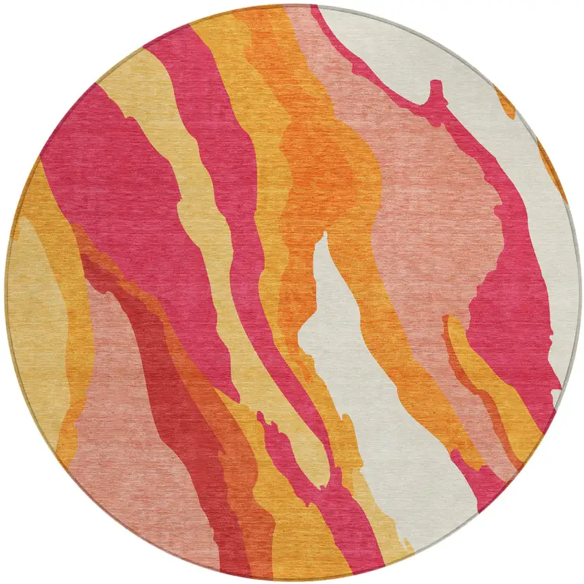 8' Blush Copper And Ivory Round Abstract Washable Indoor Outdoor Area Rug Photo 2