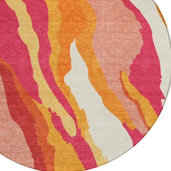 8' Blush Copper And Ivory Round Abstract Washable Indoor Outdoor Area Rug Photo 6