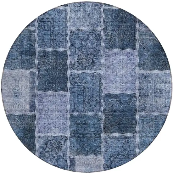 8' Blush Denim Blue And Sky Blue Round Patchwork Washable Indoor Outdoor Area Rug Photo 4