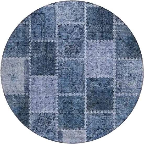 8' Blush Denim Blue And Sky Blue Round Patchwork Washable Indoor Outdoor Area Rug Photo 1