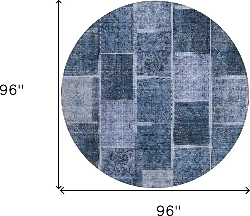 8' Blush Denim Blue And Sky Blue Round Patchwork Washable Indoor Outdoor Area Rug Photo 8