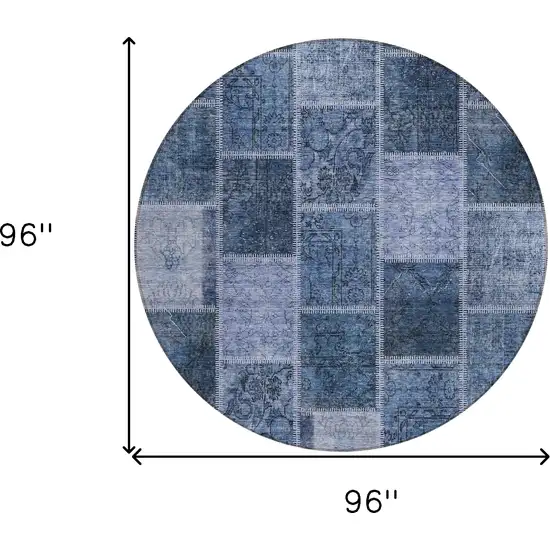 8' Blush Denim Blue And Sky Blue Round Patchwork Washable Indoor Outdoor Area Rug Photo 8