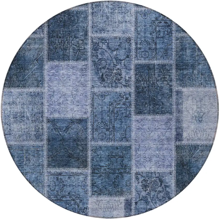 8' Blush Denim Blue And Sky Blue Round Patchwork Washable Indoor Outdoor Area Rug Photo 5