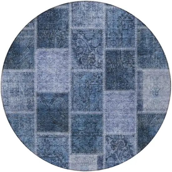8' Blush Denim Blue And Sky Blue Round Patchwork Washable Indoor Outdoor Area Rug Photo 5