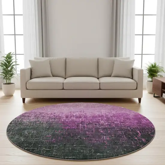 8' Blush Eggplant And Charcoal Ombre Washable Round Rug With UV Protection Photo 2