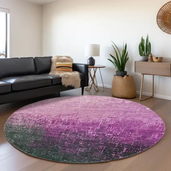 8' Blush Eggplant And Charcoal Ombre Washable Round Rug With UV Protection Photo 4