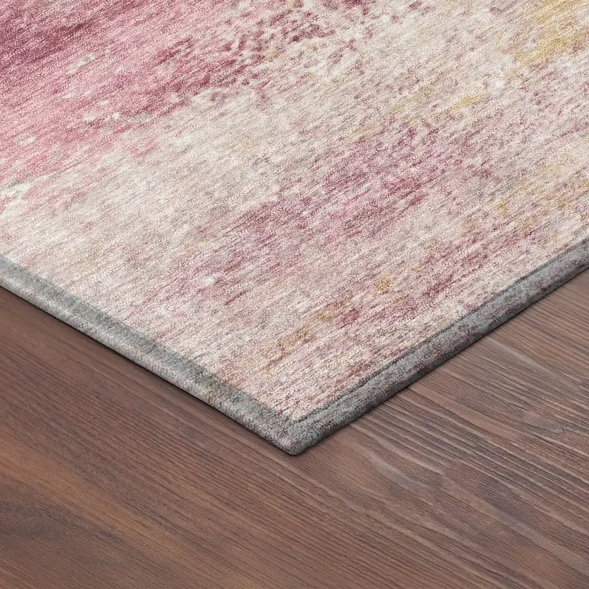 8' Blush Gold And Ivory Round Abstract Washable Indoor Outdoor Area Rug Photo 8