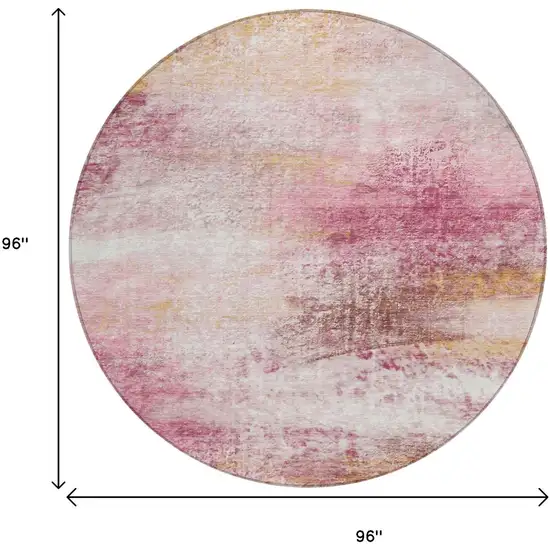 8' Blush Gold And Ivory Round Abstract Washable Indoor Outdoor Area Rug Photo 7