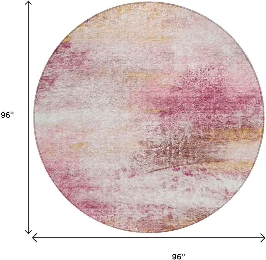 8' Blush Gold And Ivory Round Abstract Washable Indoor Outdoor Area Rug Photo 7