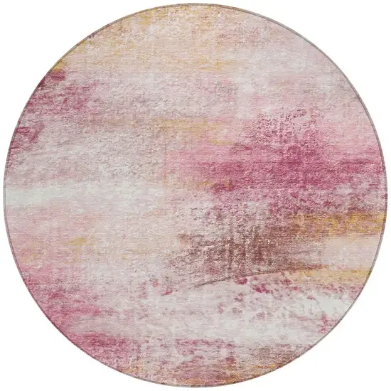 8' Blush Gold And Ivory Round Abstract Washable Indoor Outdoor Area Rug Photo 2