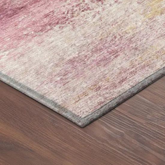 8' Blush Gold And Ivory Round Abstract Washable Indoor Outdoor Area Rug Photo 5