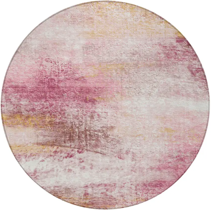 8' Blush Gold And Ivory Round Abstract Washable Indoor Outdoor Area Rug Photo 3