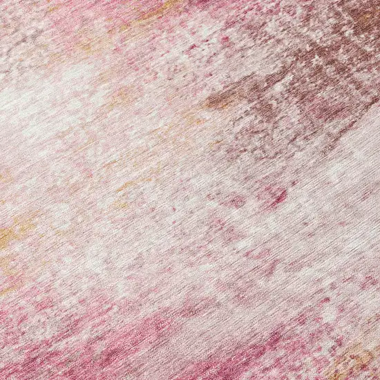 8' Blush Gold And Ivory Round Abstract Washable Indoor Outdoor Area Rug Photo 9