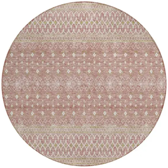 8' Blush Gold And Ivory Round Tribal Washable Indoor Outdoor Area Rug Photo 4
