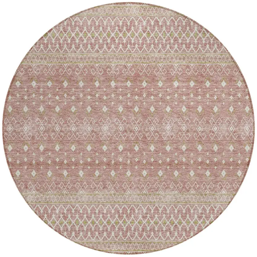 8' Blush Gold And Ivory Round Tribal Washable Indoor Outdoor Area Rug Photo 4
