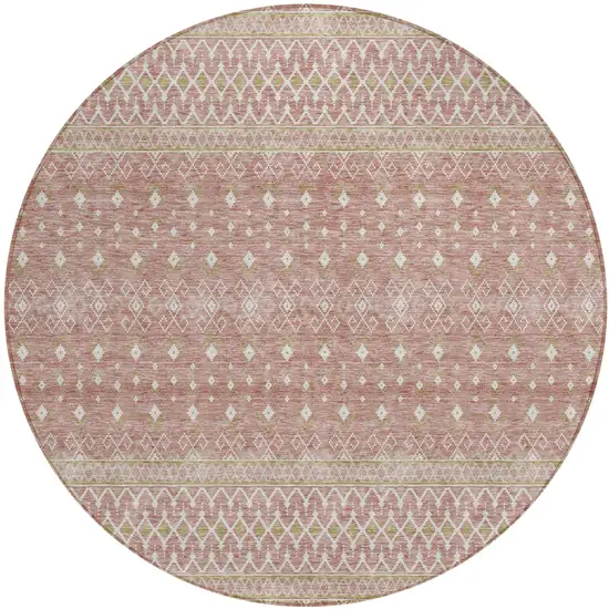 8' Blush Gold And Ivory Round Tribal Washable Indoor Outdoor Area Rug Photo 1